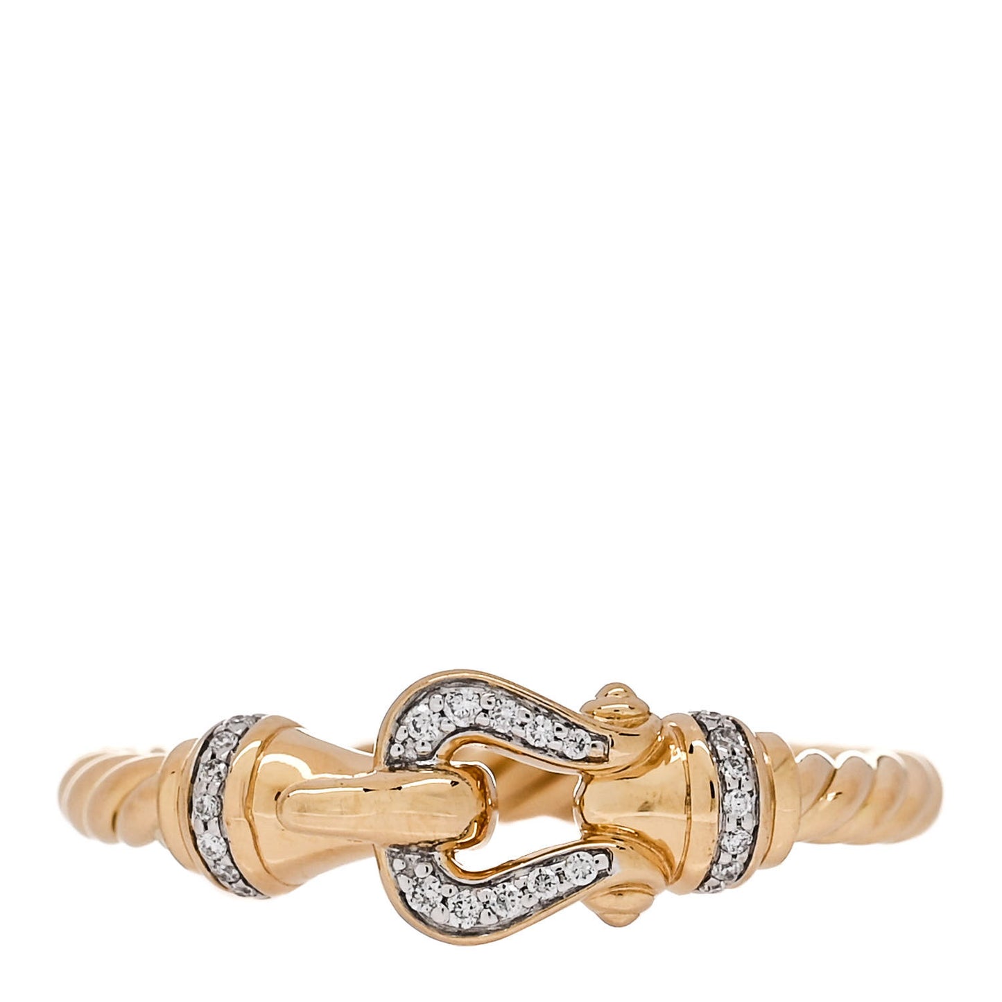 18K Yellow Gold Diamond Petite Buckle Cable Ring 49 5