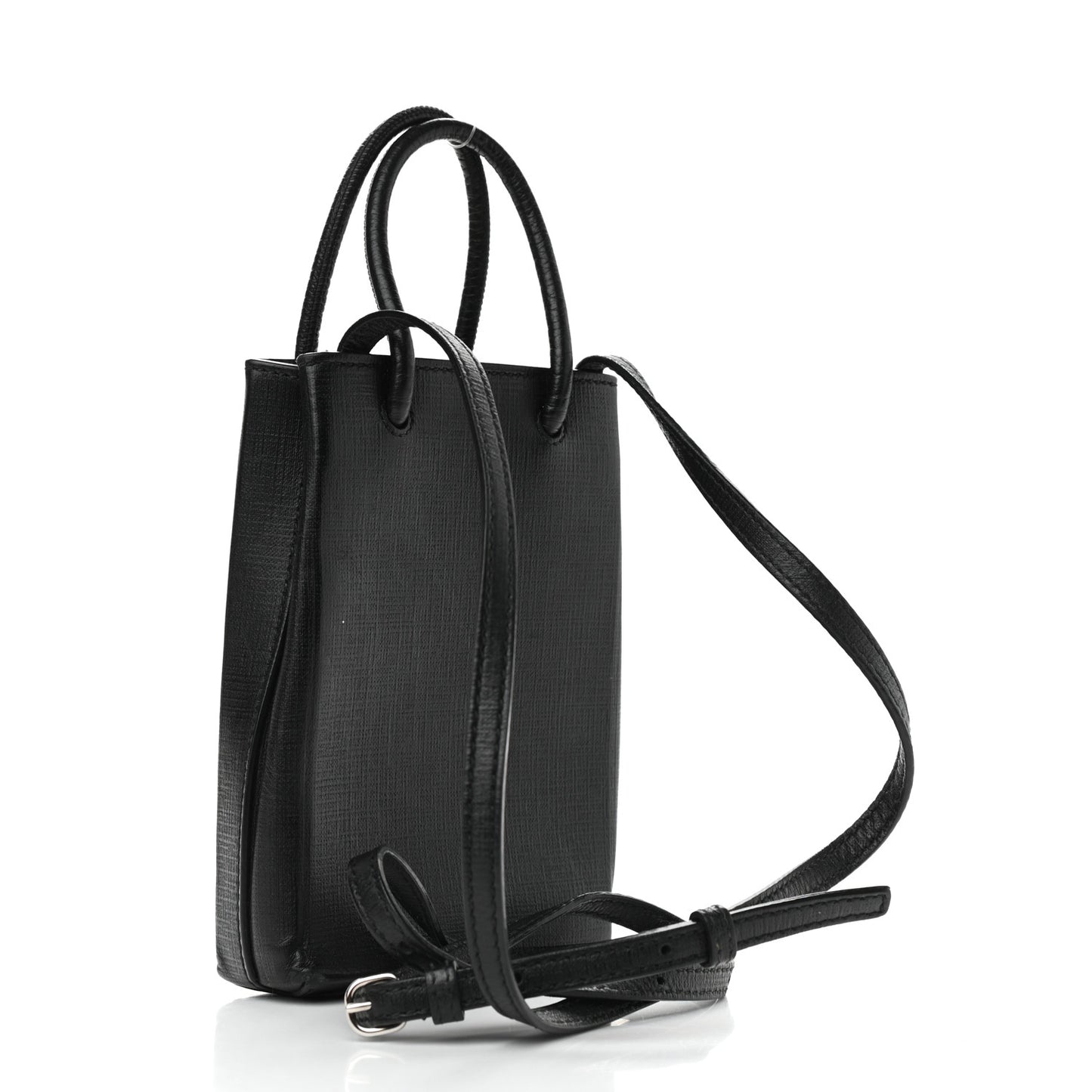 Squared Calfskin Logo Shopping Phone Holder Bag Black