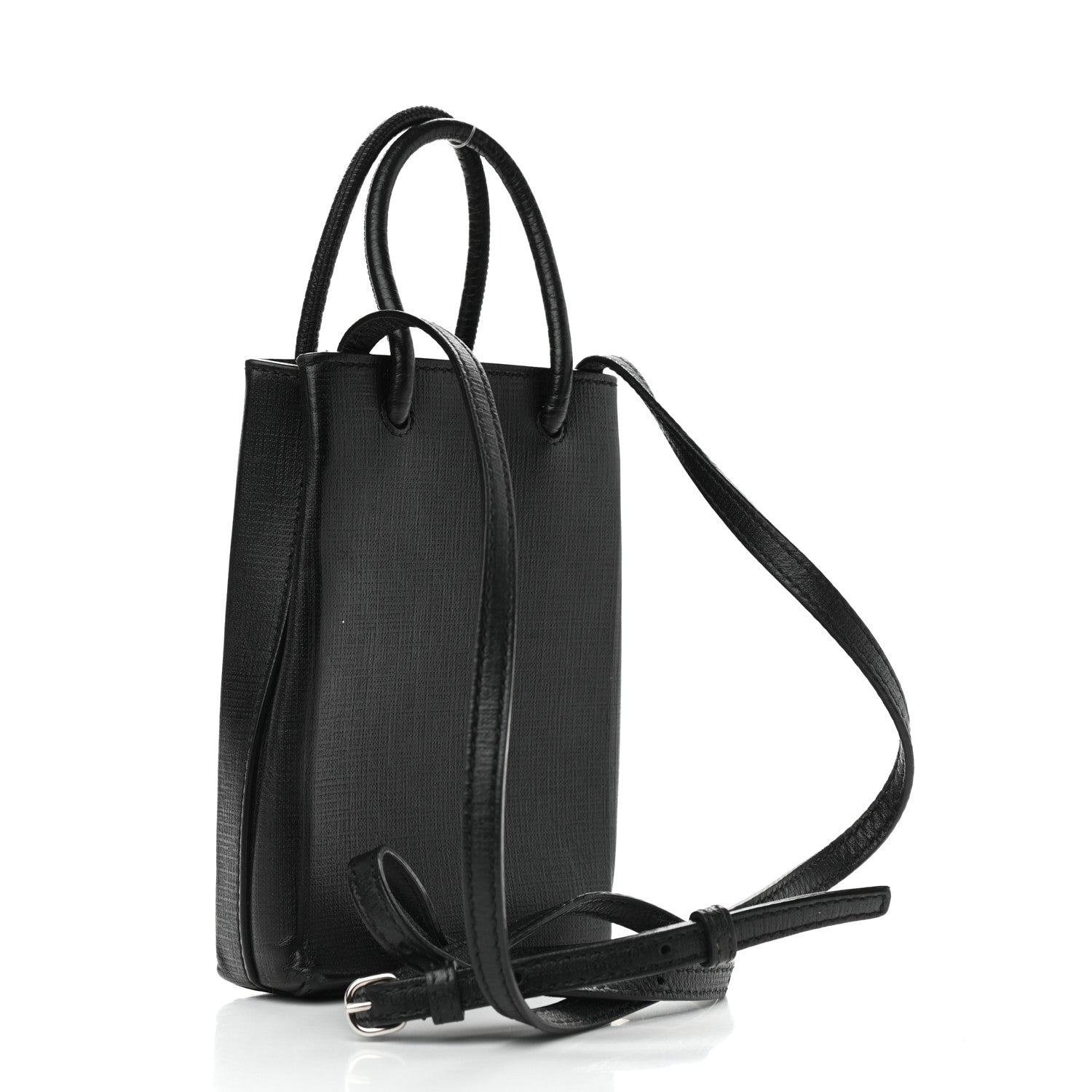 Balenciaga Squared Calfskin Logo Shopping Phone Holder Bag Black 3 of 9