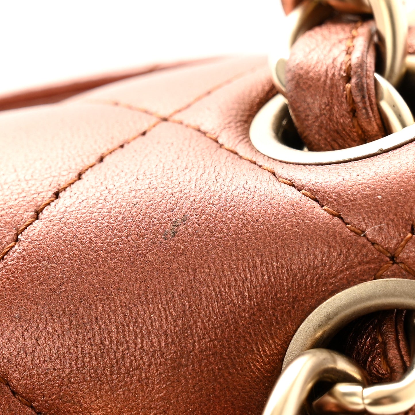 Metallic Lambskin Quilted Jumbo Double Flap Copper