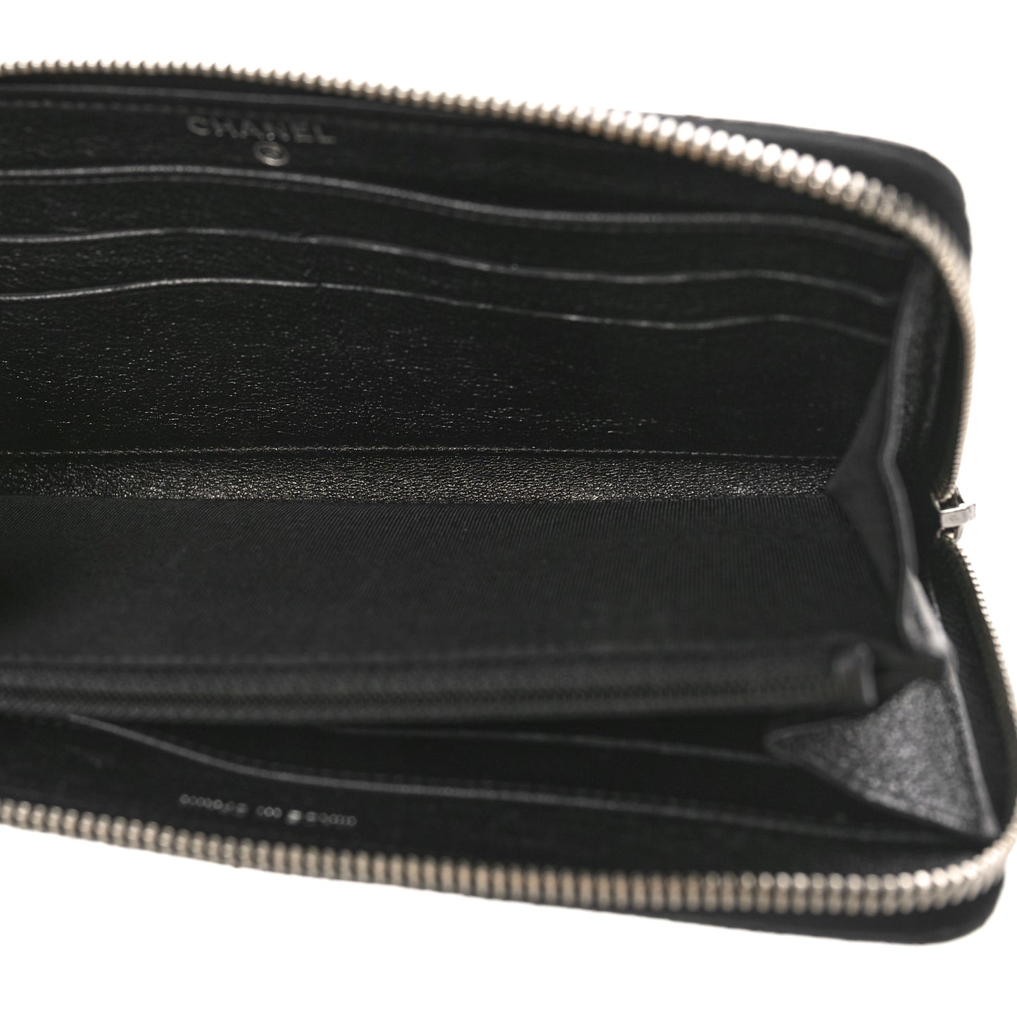 Perforated Lambskin Quilted Zip Around Wallet Black