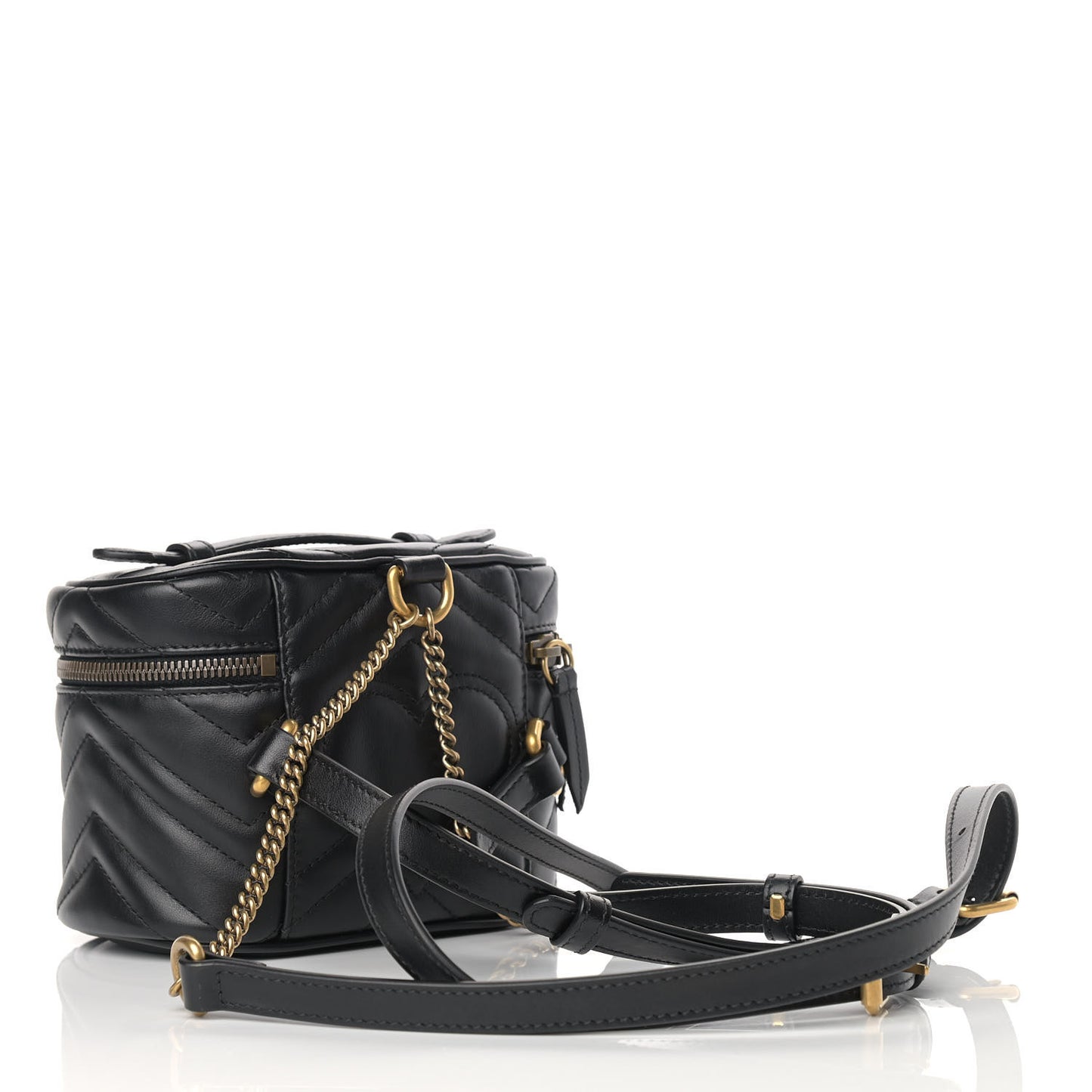 Calfskin Matelasse Mini GG Marmont Round Backpack Black