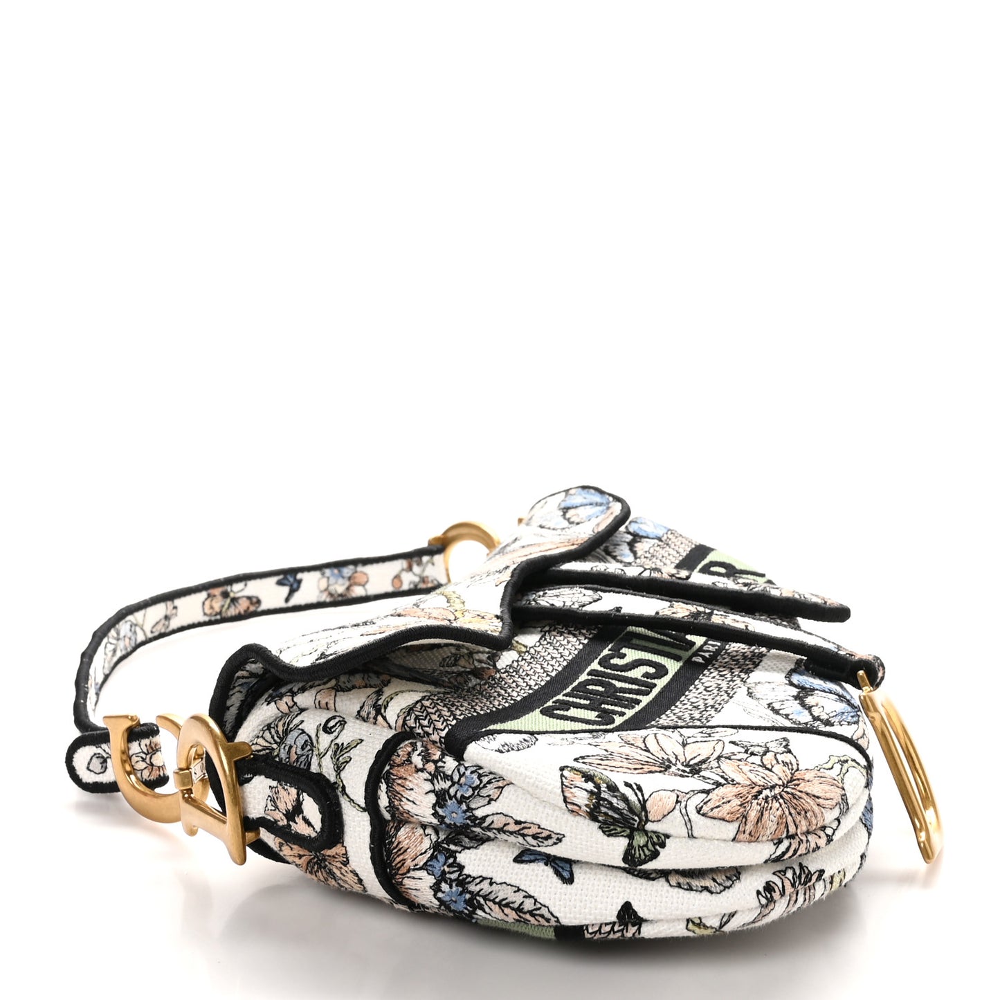 Canvas Toile Mexico Embroidery Saddle Bag White Multicolor