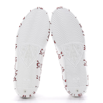Gucci Calfskin GucciGhost Print Mens Ace Sneakers 10 White Hibiscus Red 5 of 9