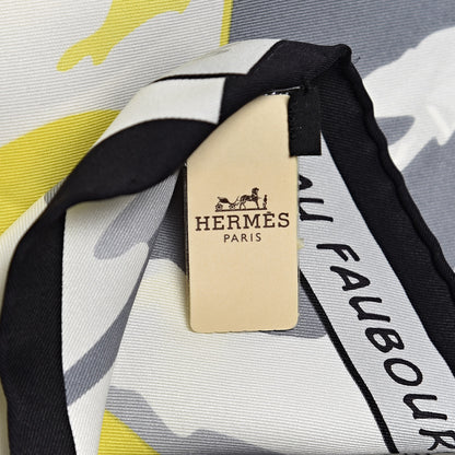 Hermes Silk Minuit Au Faubourg Scarf 70 Anthracite Blanc Jaune Vif 5 of 7