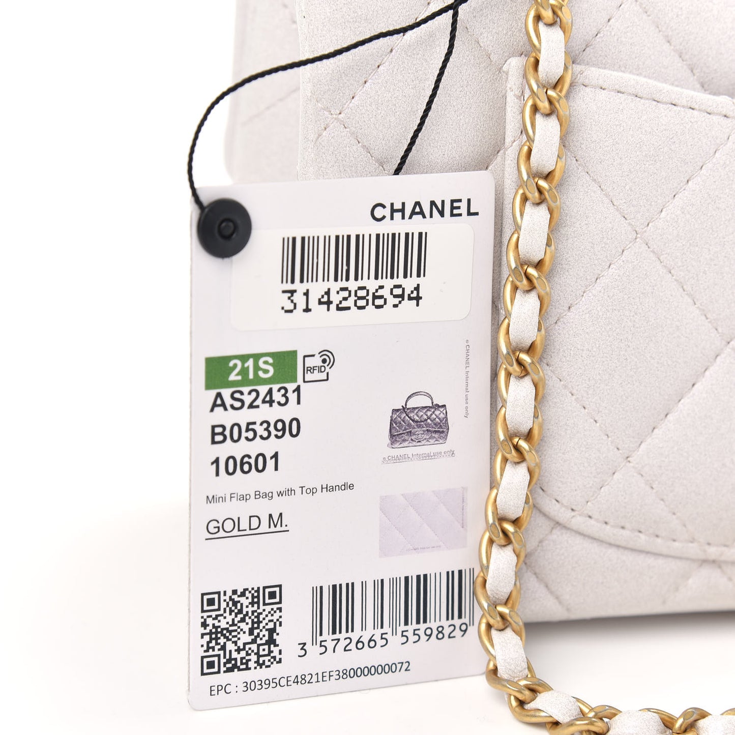 Iridescent Lambskin Quilted Mini Top Handle Rectangular Flap White