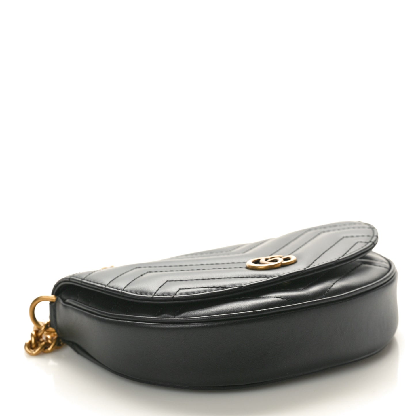 Calfskin Matelasse Mini GG Marmont Chain Half Moon Crossbody Bag Black