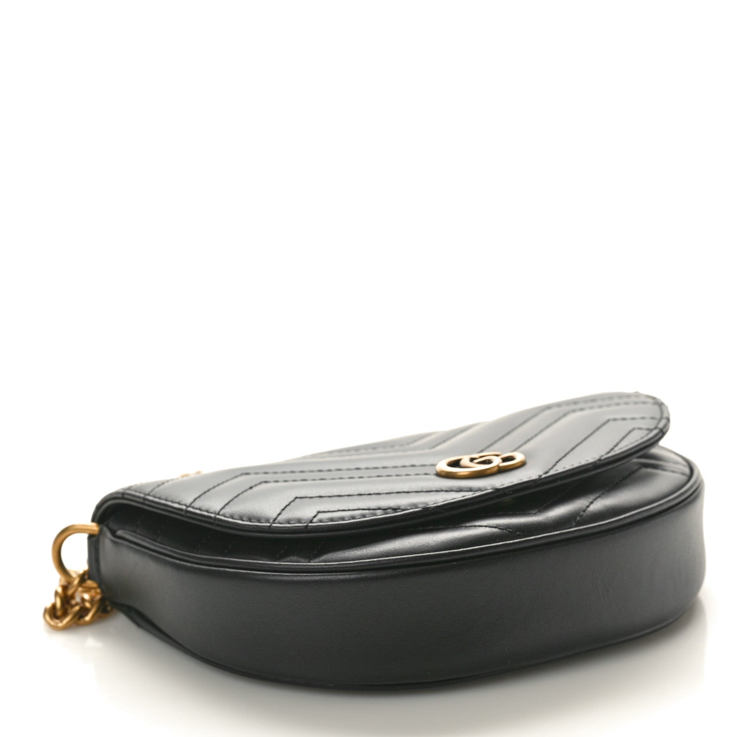 Gucci Calfskin Matelasse Mini GG Marmont Chain Half Moon Crossbody Bag Black 4 of 10