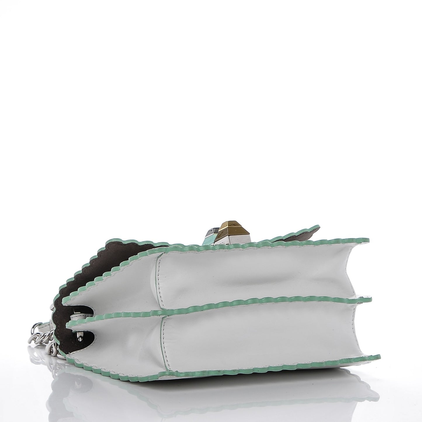 Vitello Liberty Scalloped Studded Small Kan I Shoulder Bag White