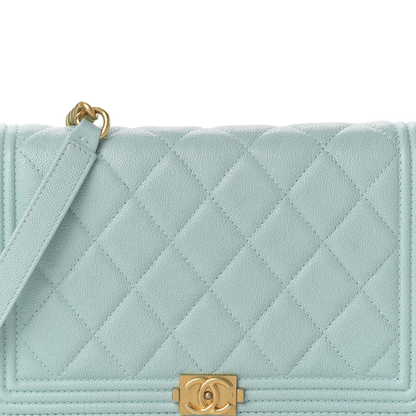 Caviar Quilted Boy Wallet On Chain WOC Light Blue