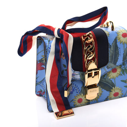 Gucci Shangai Calfskin Web New Flora Mini Sylvie Chain Shoulder Bag Azure 13 of 14
