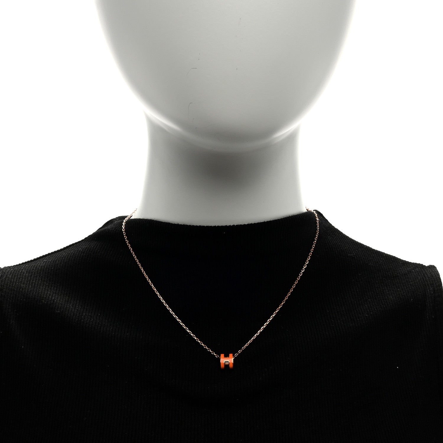 Hermes Lacquered Rose Gold Mini Pop H Pendant Necklace Orange 3 of 5