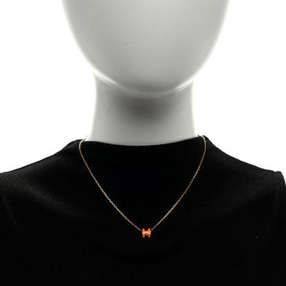 Hermes Lacquered Rose Gold Mini Pop H Pendant Necklace Orange 3 of 5