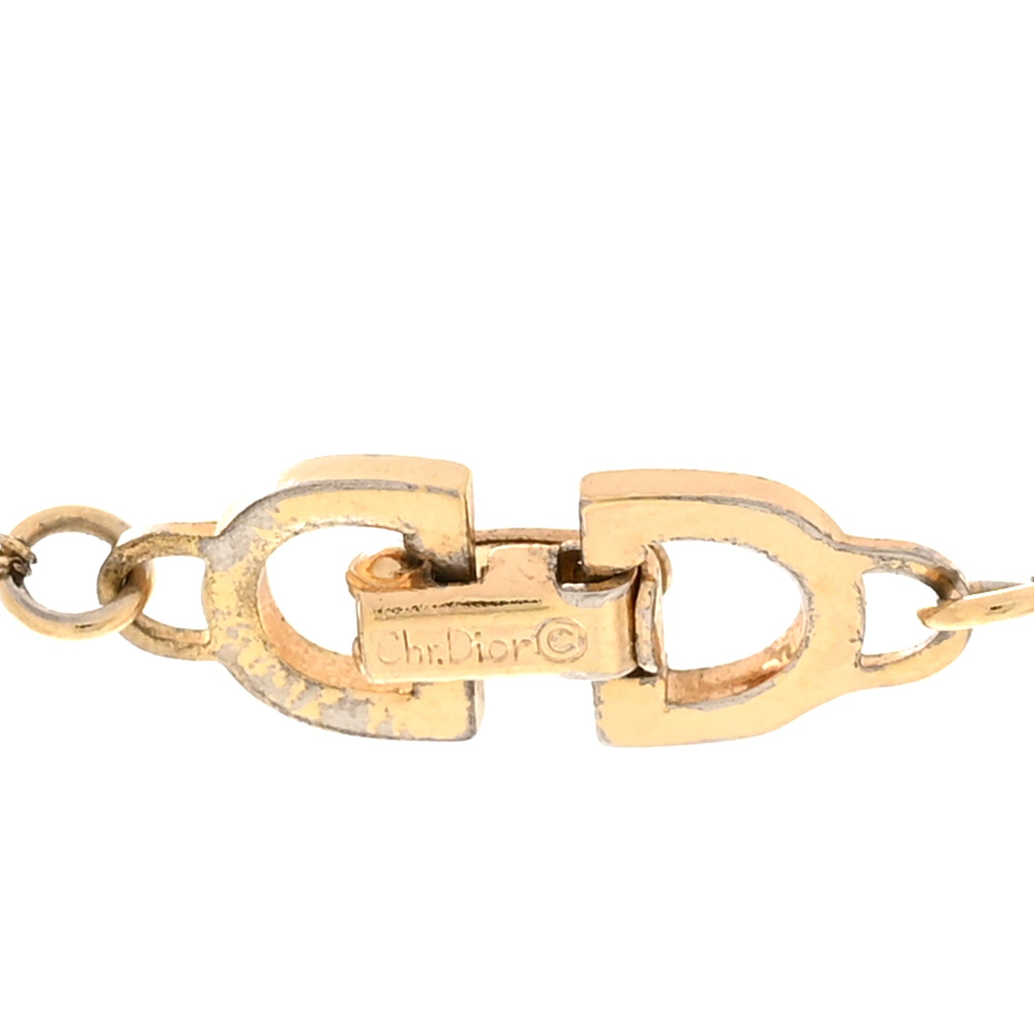 Christian Dior Metal Crystal Enamel CD Tag Necklace Gold Brown 5 of 5