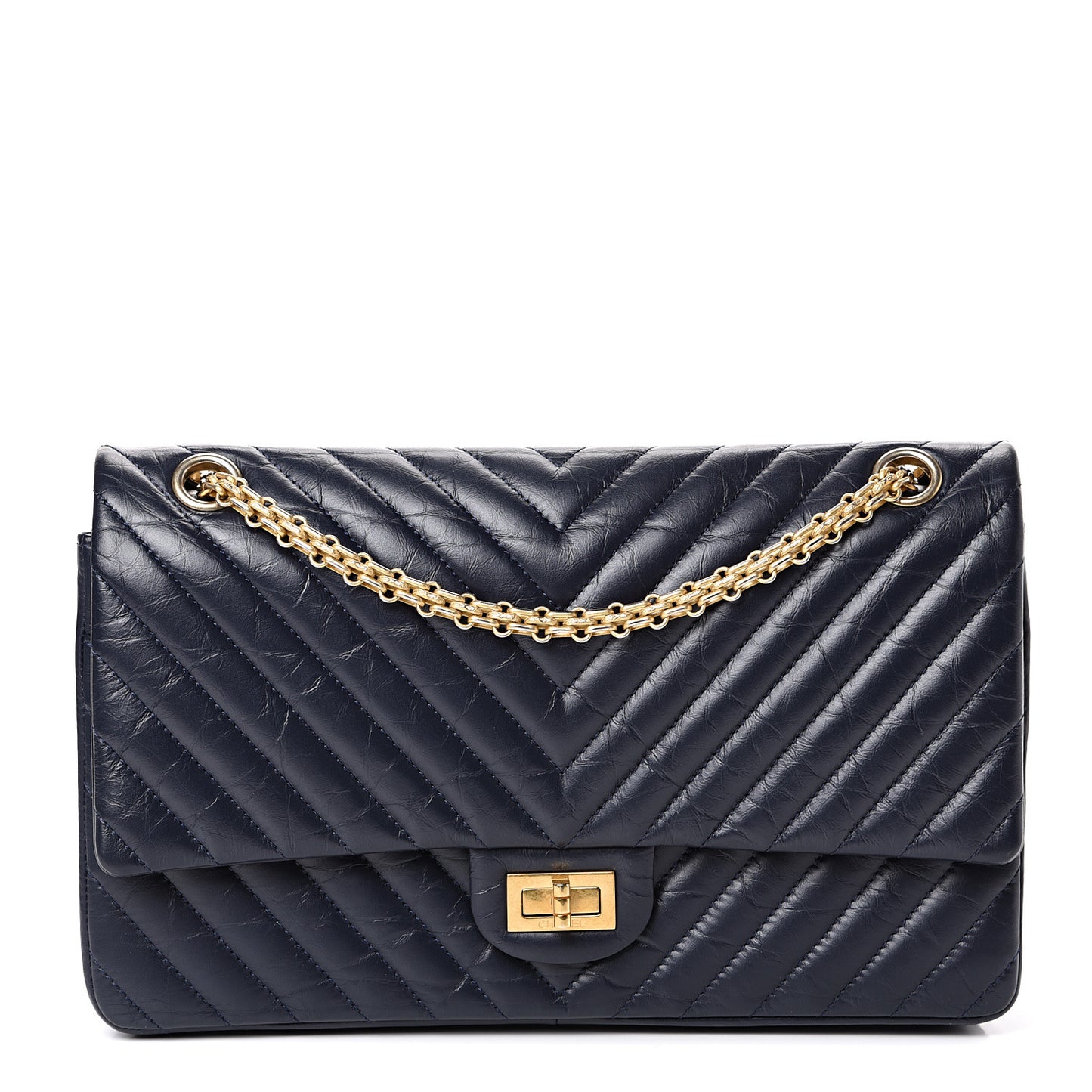 Aged Calfskin Chevron Quilted 2.55 Reissue 226 Flap Navy Blue