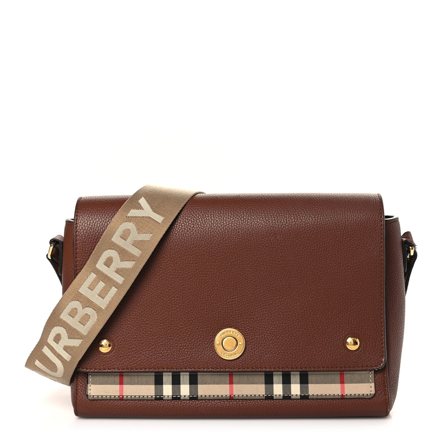 Grainy Calfskin Vintage Check Note Crossbody Bag Malt Brown
