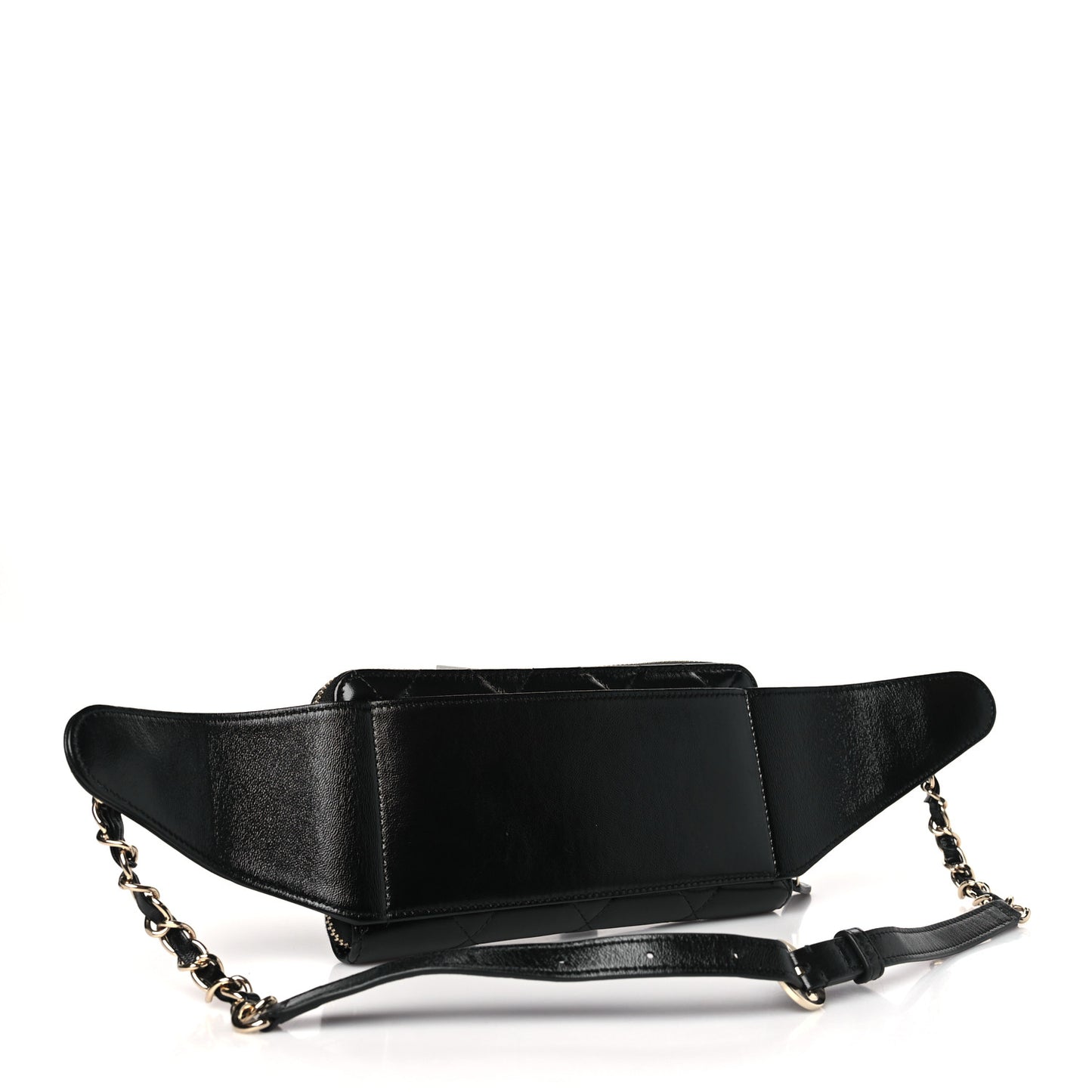 Shiny Lambskin Gusset Zip Around Waist Belt Wallet Black