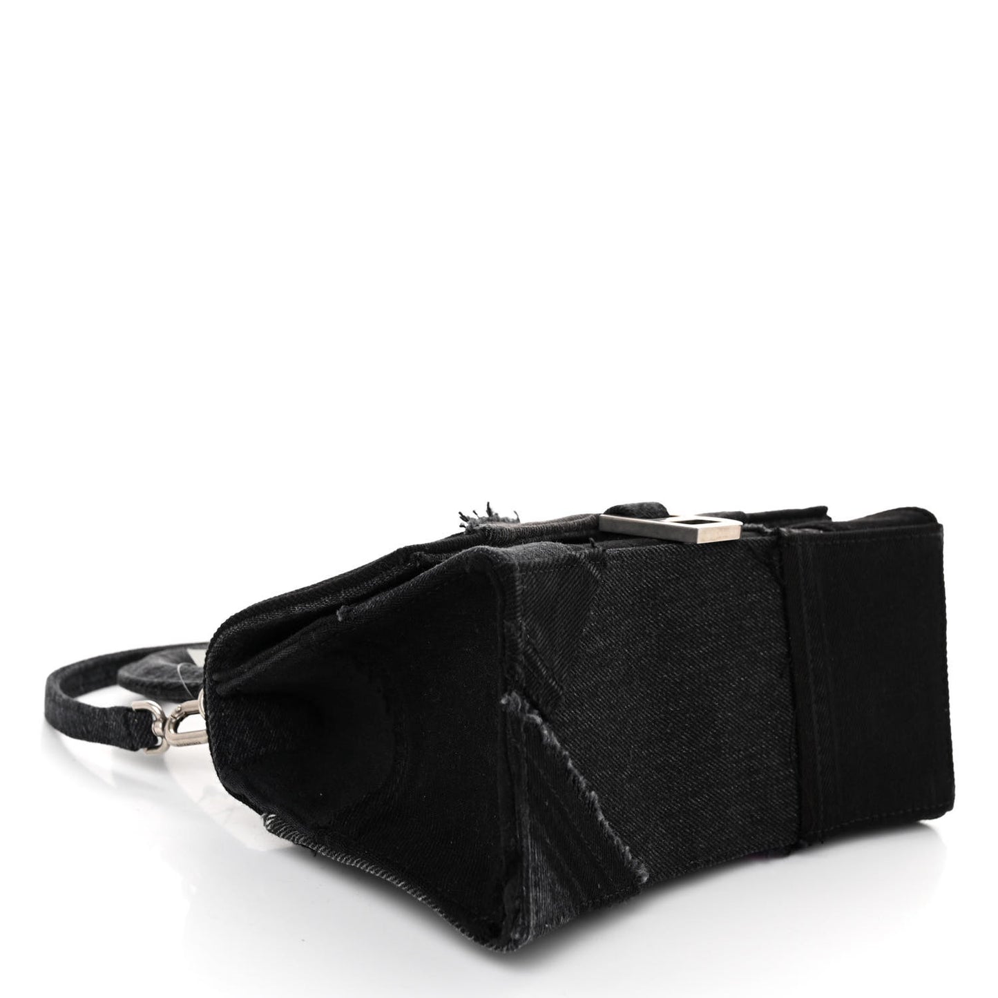 Denim Patchwork Small Hourglass Top Handle Bag Washed Black