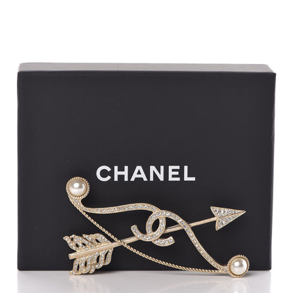 Chanel Crystal Pearl CC Arrow Brooch Gold 5 of 5