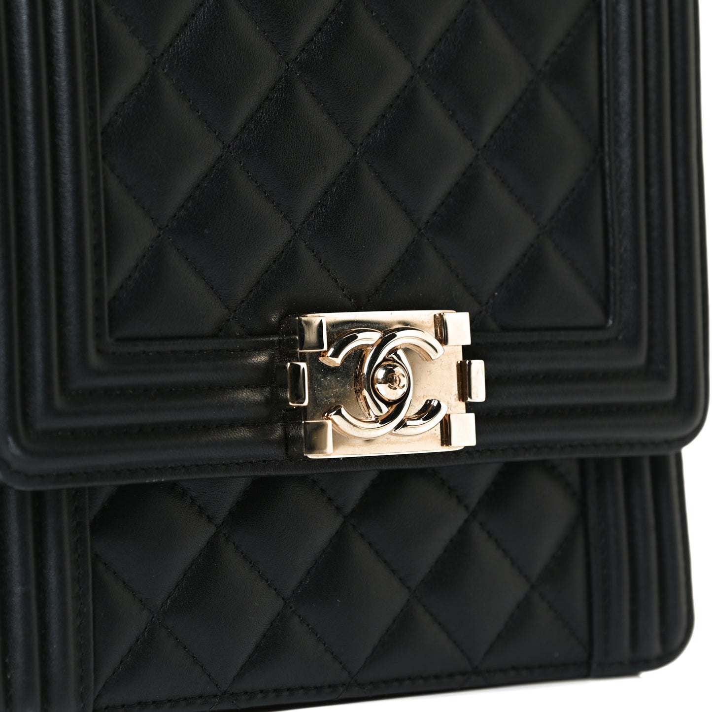 Calfskin Quilted North South Boy Flap Black