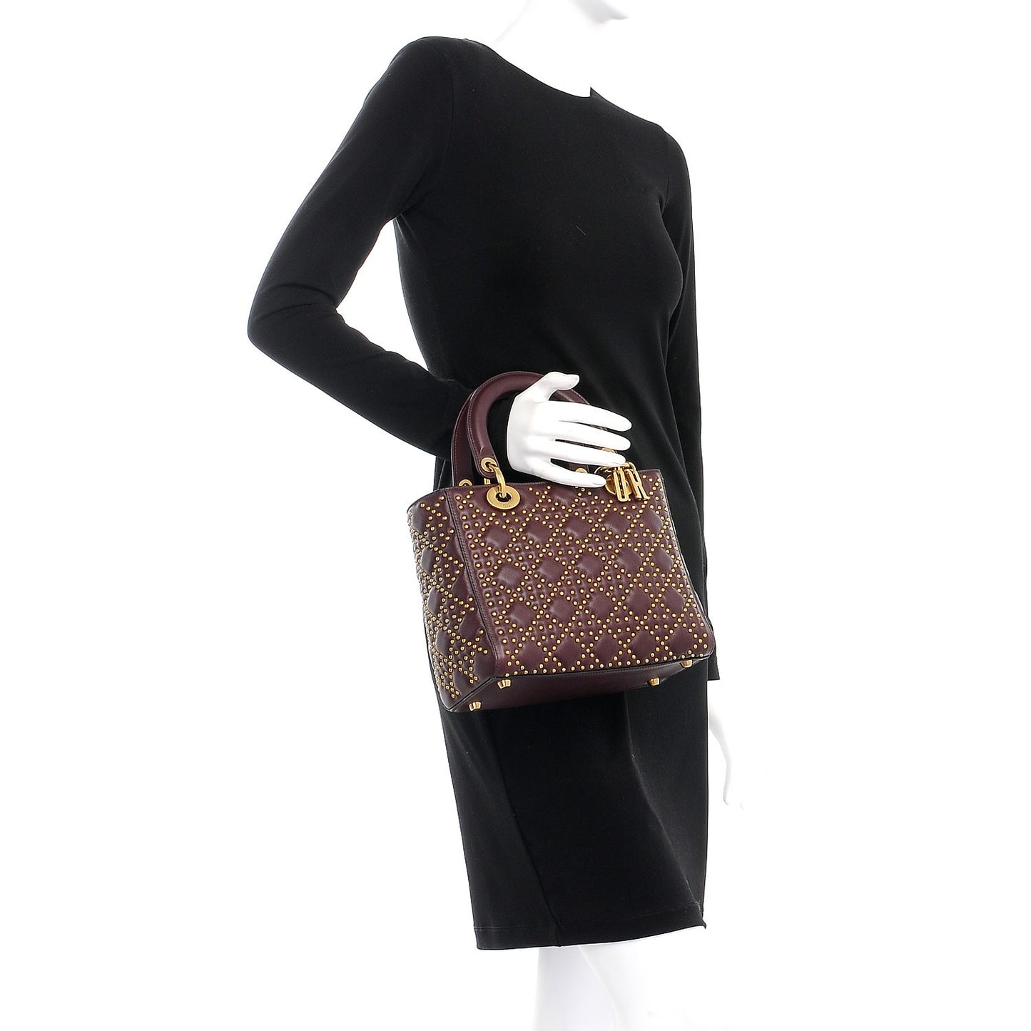 Calfskin Cannage Studded Medium Supple Lady Dior Deep Amaranth