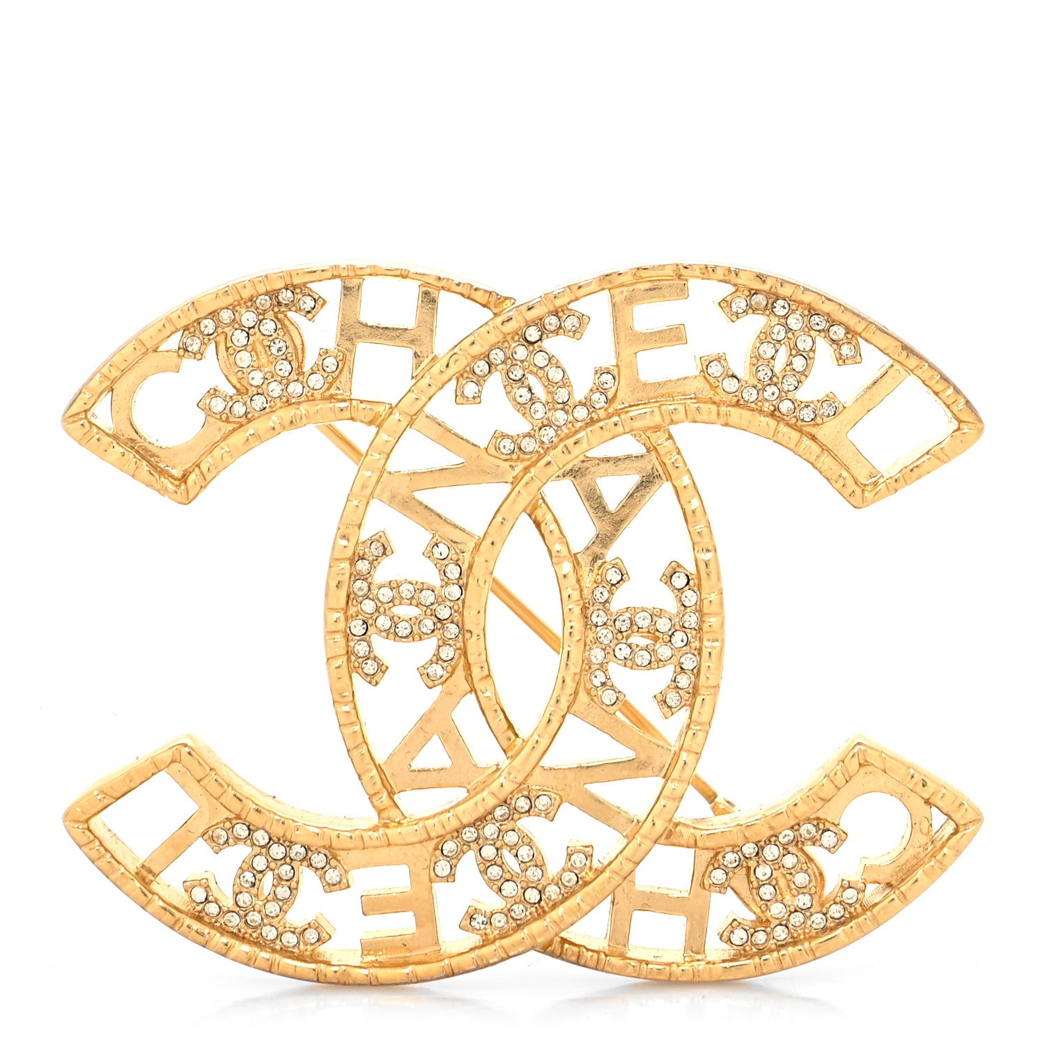 Chanel Crystal Coco CC Logo Brooch Gold 1 of 4