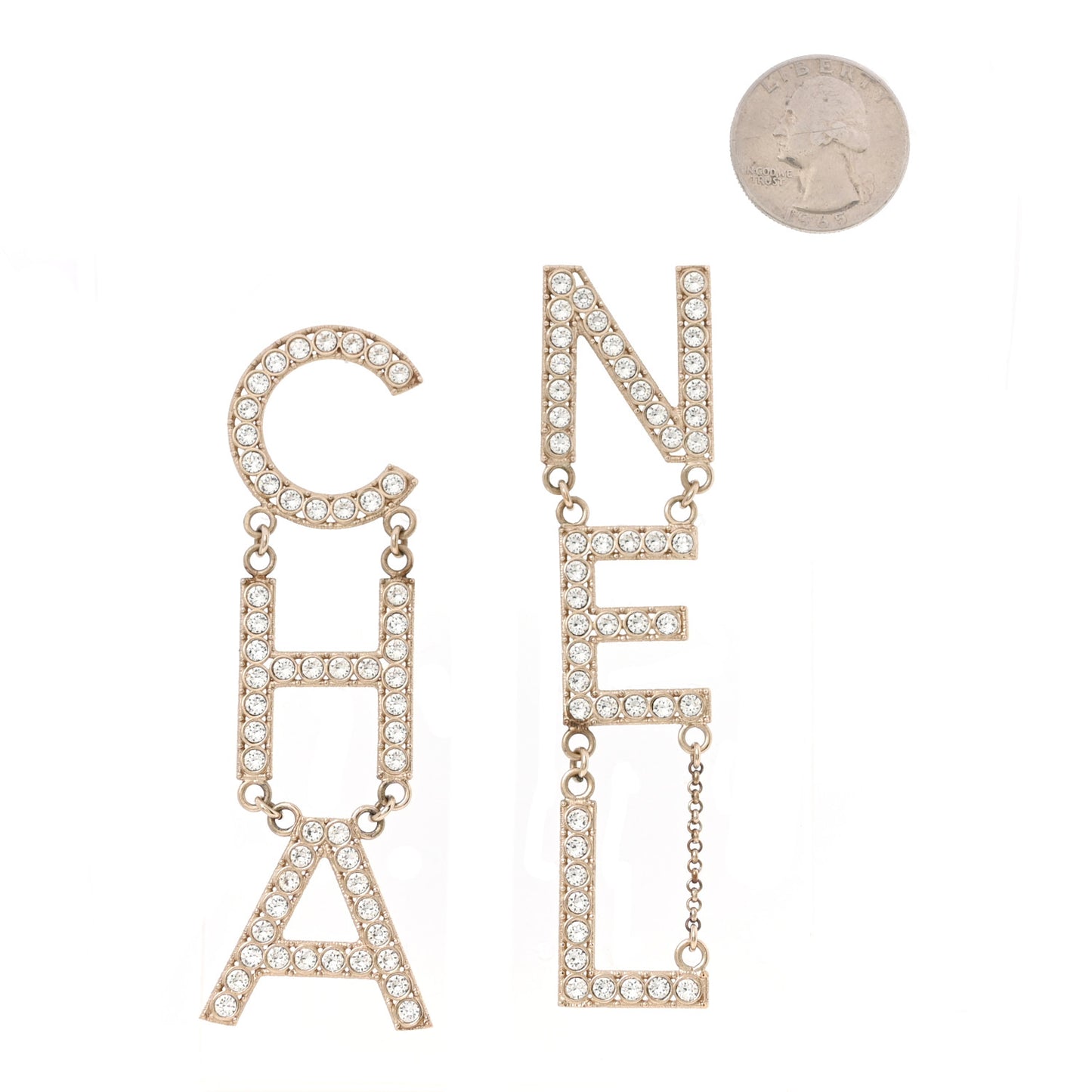 Crystal Cha-Nel Logo Drop Earrings Gold