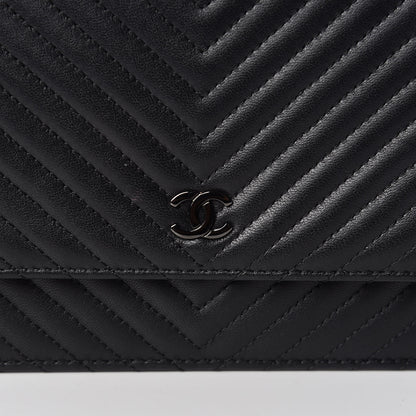 Chanel Lambskin Chevron Quilted Wallet On Chain WOC So Black 16 of 17
