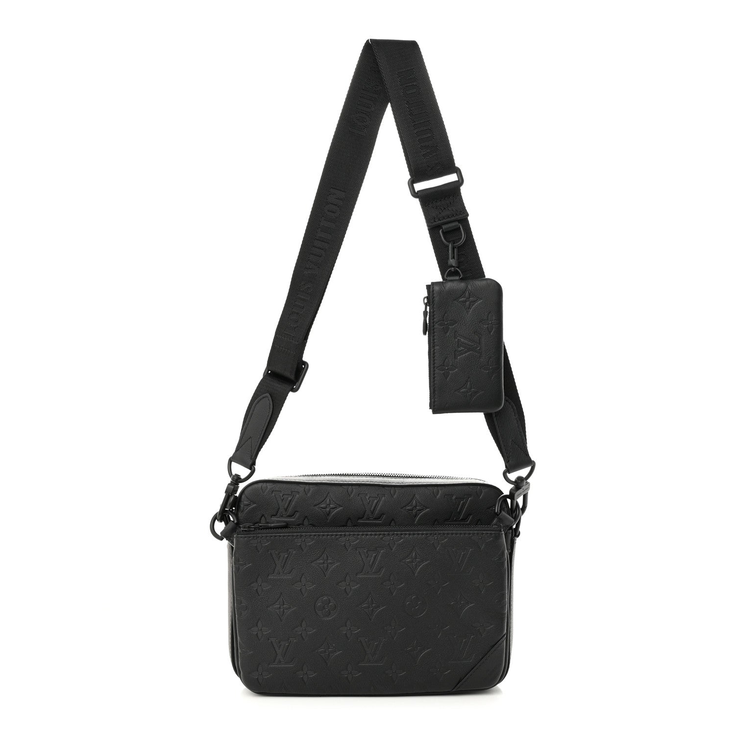 Louis Vuitton Calfskin Monogram Shadow Trio Messenger Black 1 of 10