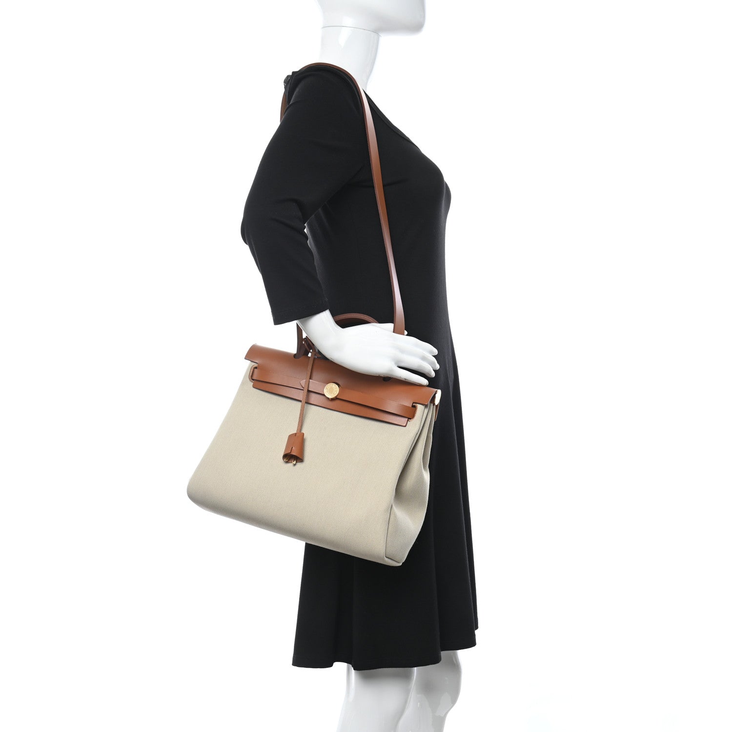 Hermes Military Toile Vache Hunter Toile Herbag Zip Retourne 31 PM Beton Fauve 2 of 12