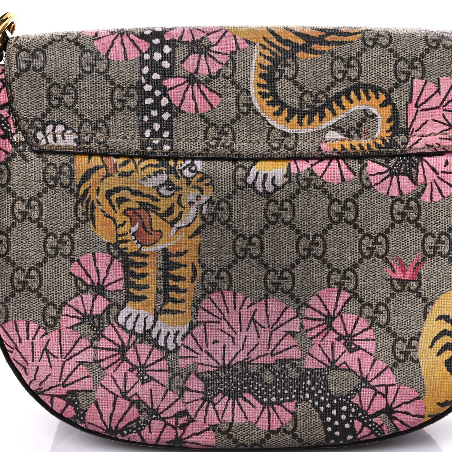 GG Supreme Monogram Bengal Web Medium Padlock Messenger Shoulder Bag Beige Pink