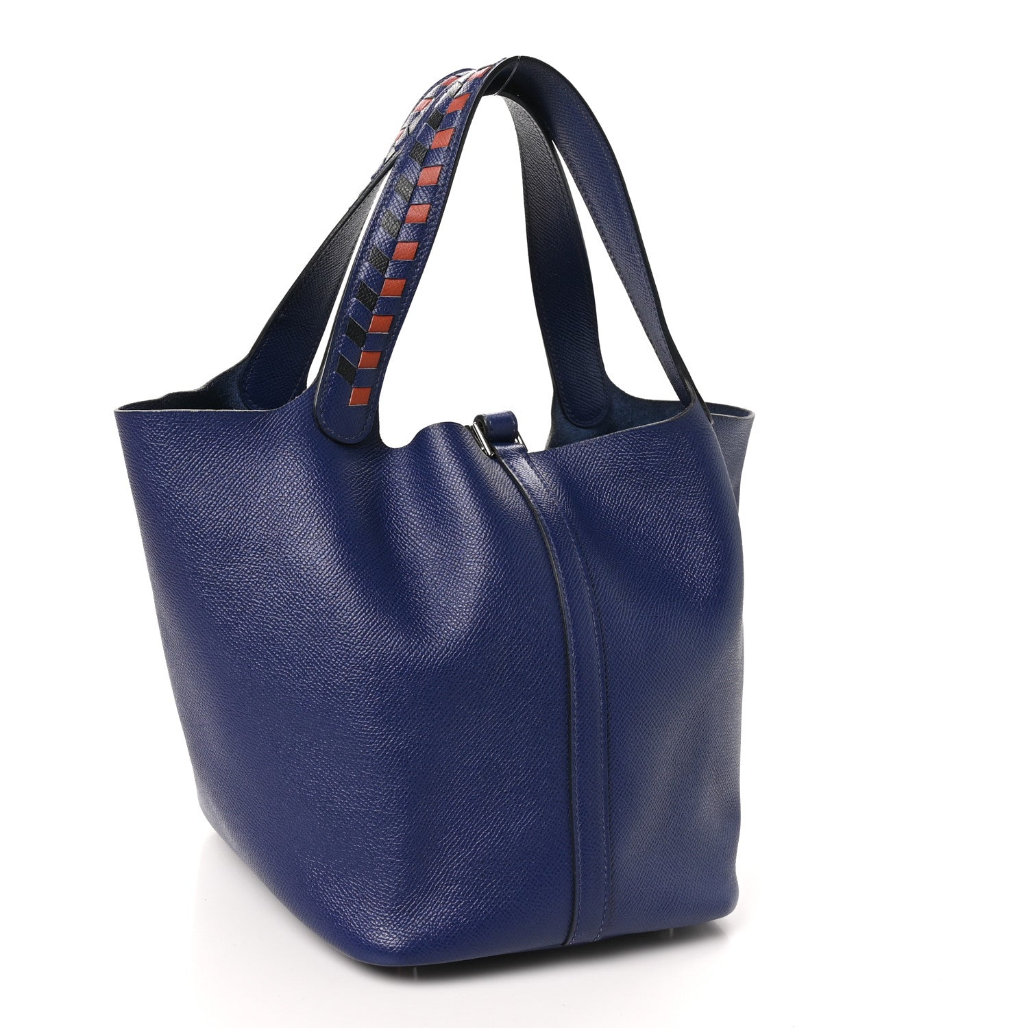 Hermes Epsom Tressage De Cuir Picotin Lock 22 MM Bleu Encre Brique Black 3 of 12