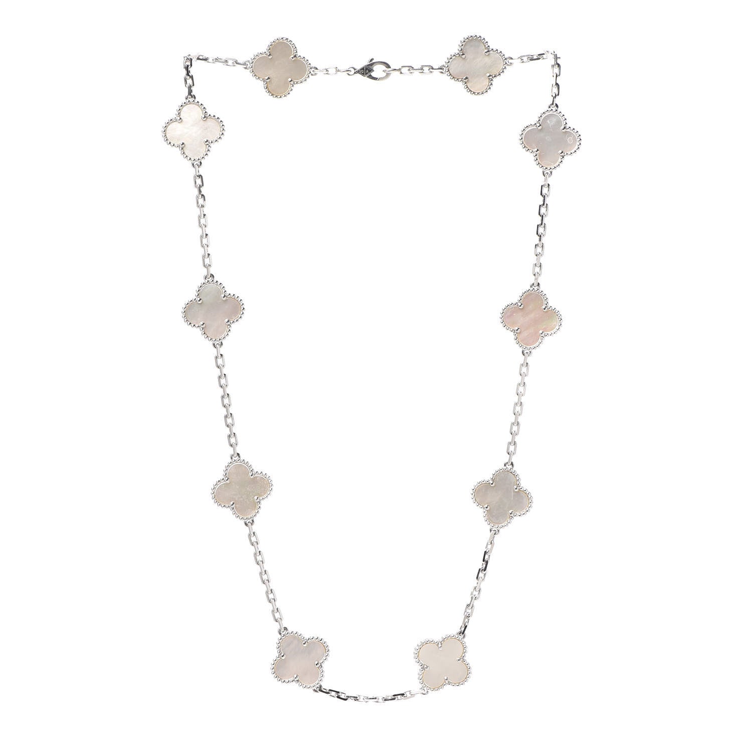 Van Cleef & Arpels 18K White Gold Mother of Pearl 10 Motifs Vintage Alhambra Necklace 3 of 8