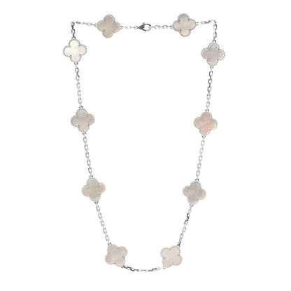 Van Cleef & Arpels 18K White Gold Mother of Pearl 10 Motifs Vintage Alhambra Necklace 3 of 8