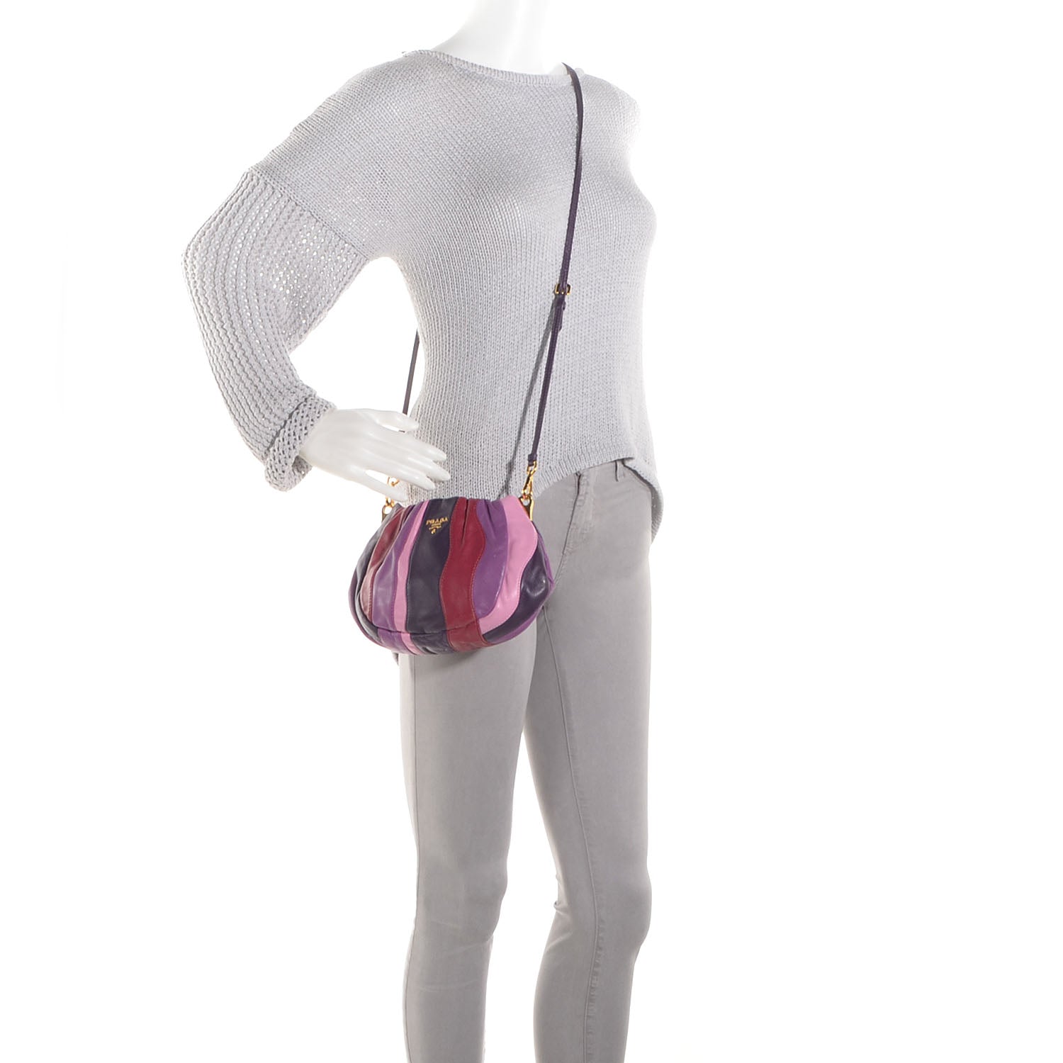 Prada Nappa Trembled Blossoms Stripes Crossbody Ibisco Viola 2 of 9