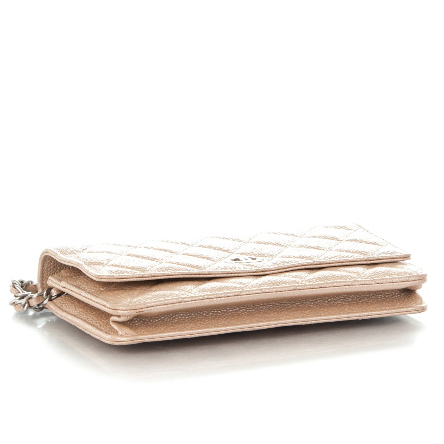 Metallic Caviar Quilted Wallet on Chain WOC Beige