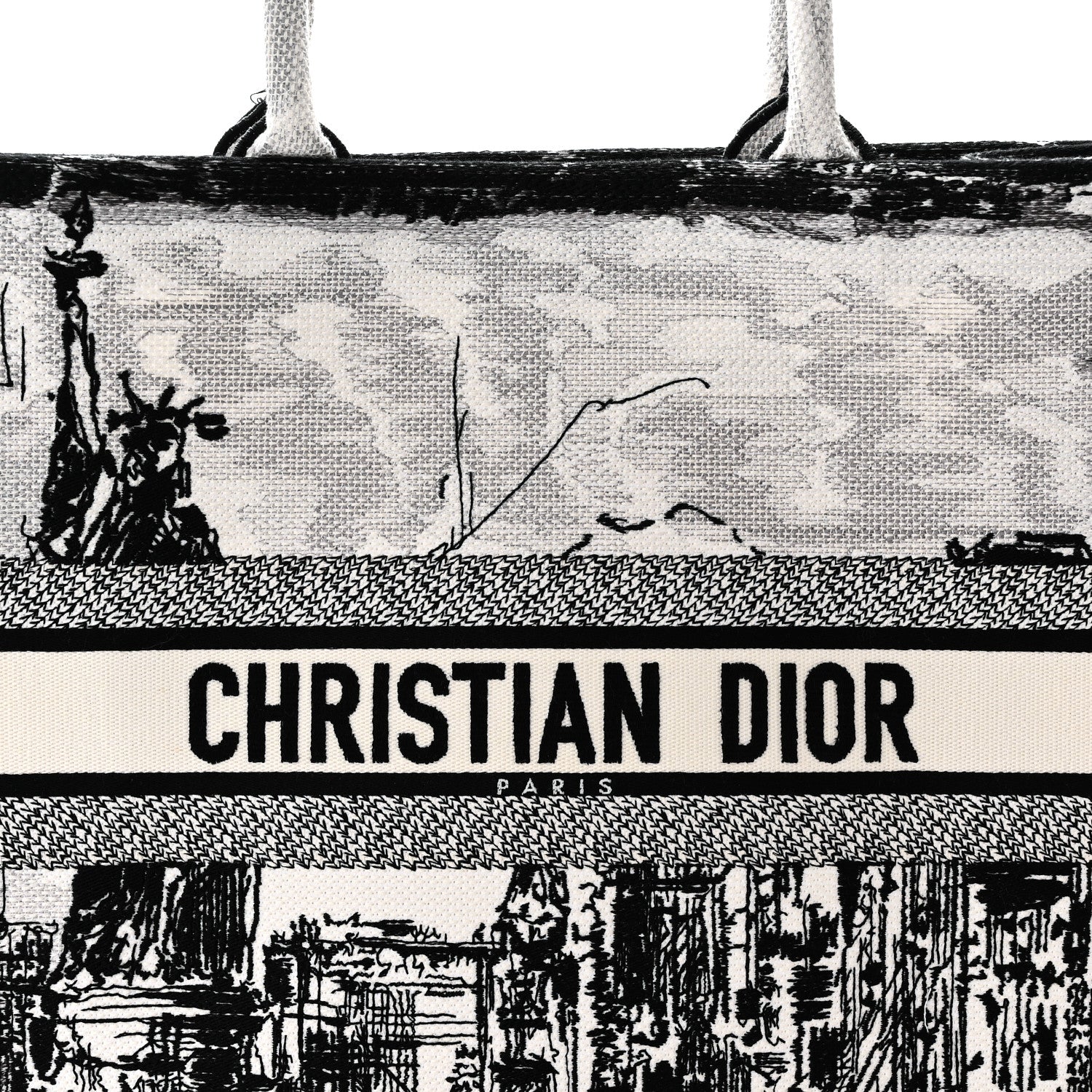 Christian Dior Canvas Embroidered Large New York Book Tote Black White 8 of 10