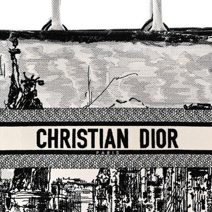 Christian Dior Canvas Embroidered Large New York Book Tote Black White 8 of 10
