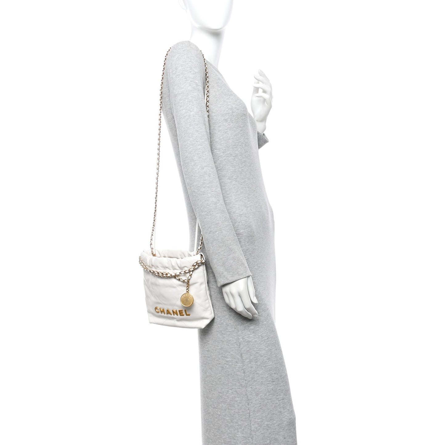 Shiny Calfskin Quilted Mini Chanel 22 White