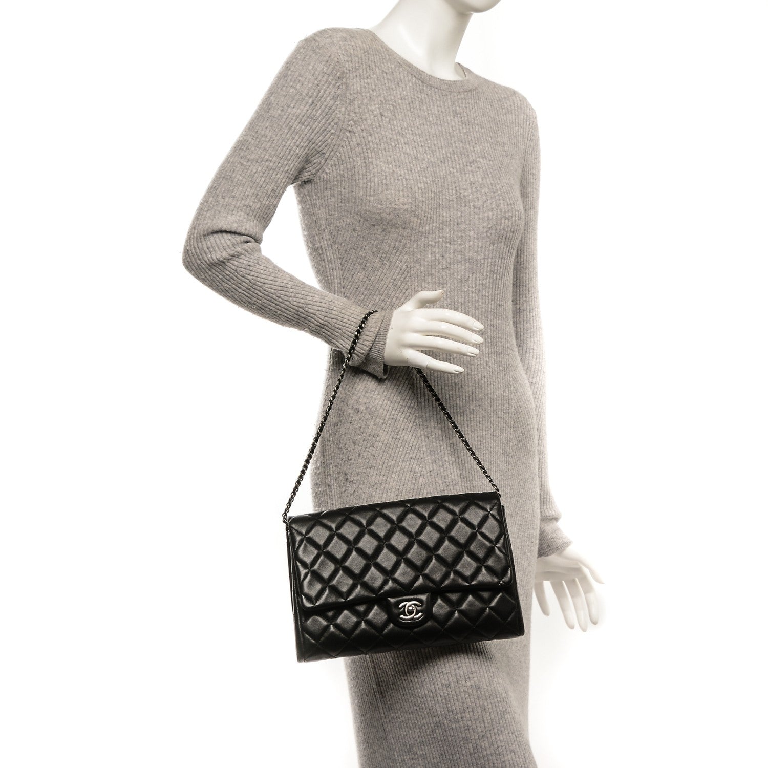 Chanel Lambskin Quilted Clutch With Chain Flap Black 2 of 7