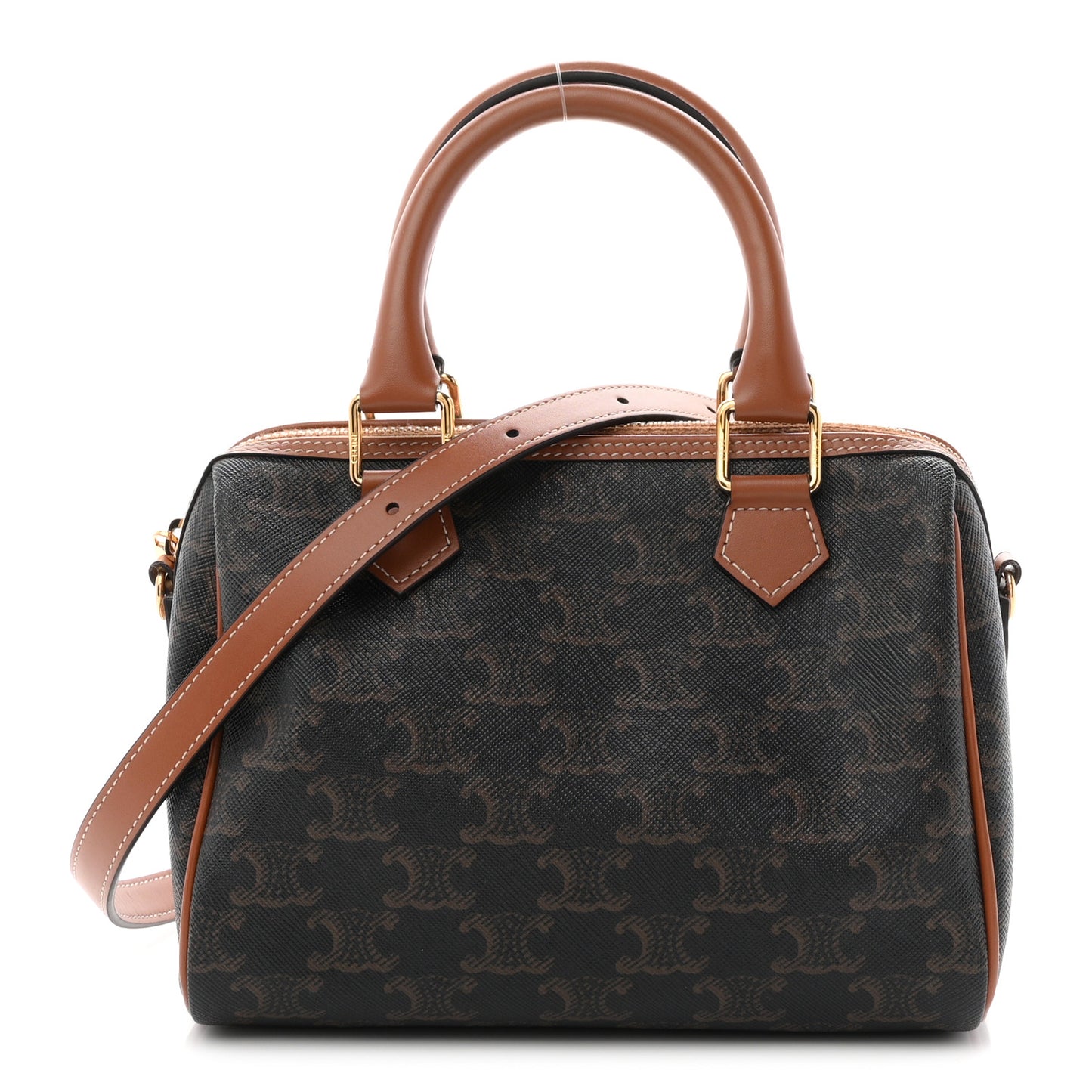Triomphe Canvas Calfskin Small Boston Bag Tan