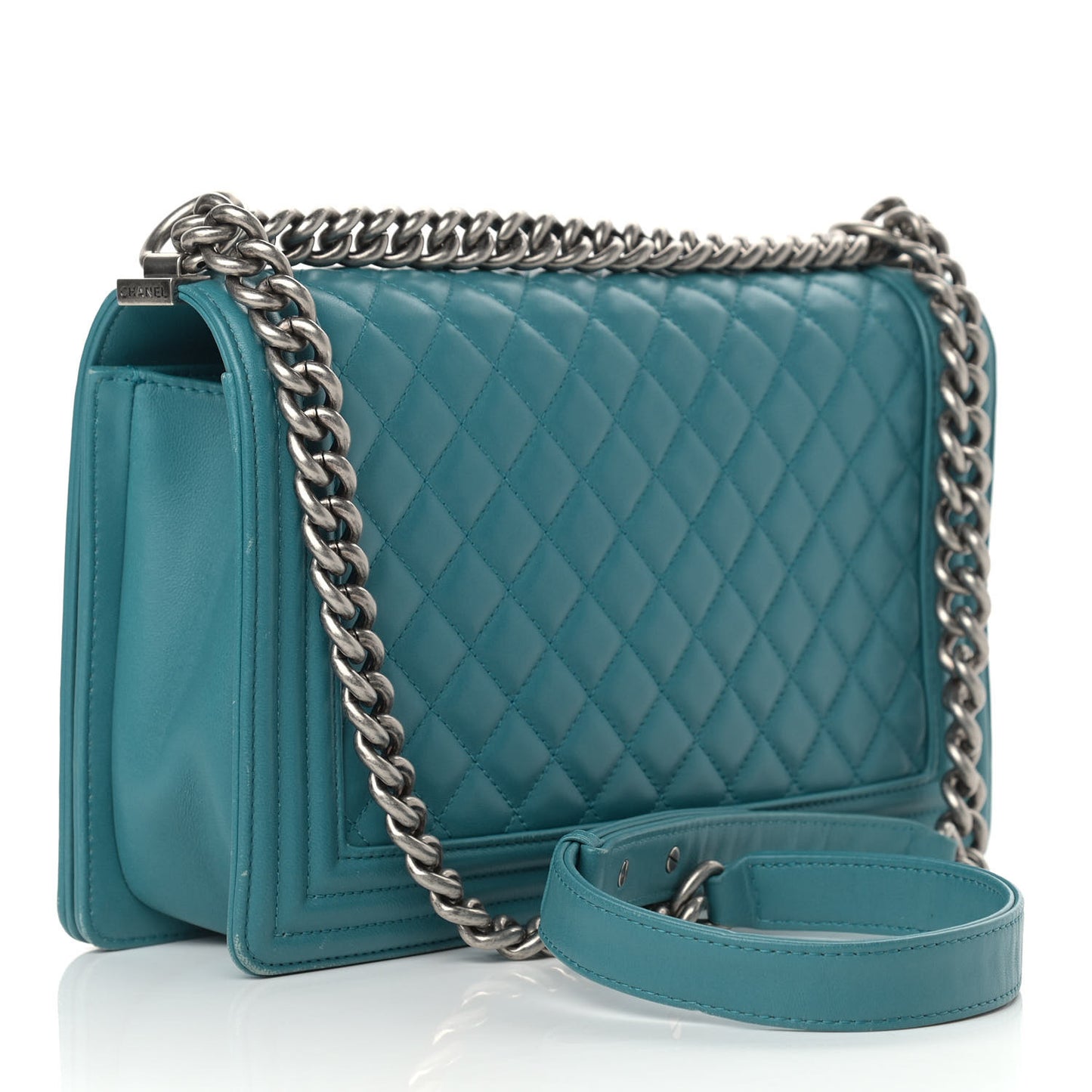 Lambskin Quilted New Medium Boy Flap Turquoise