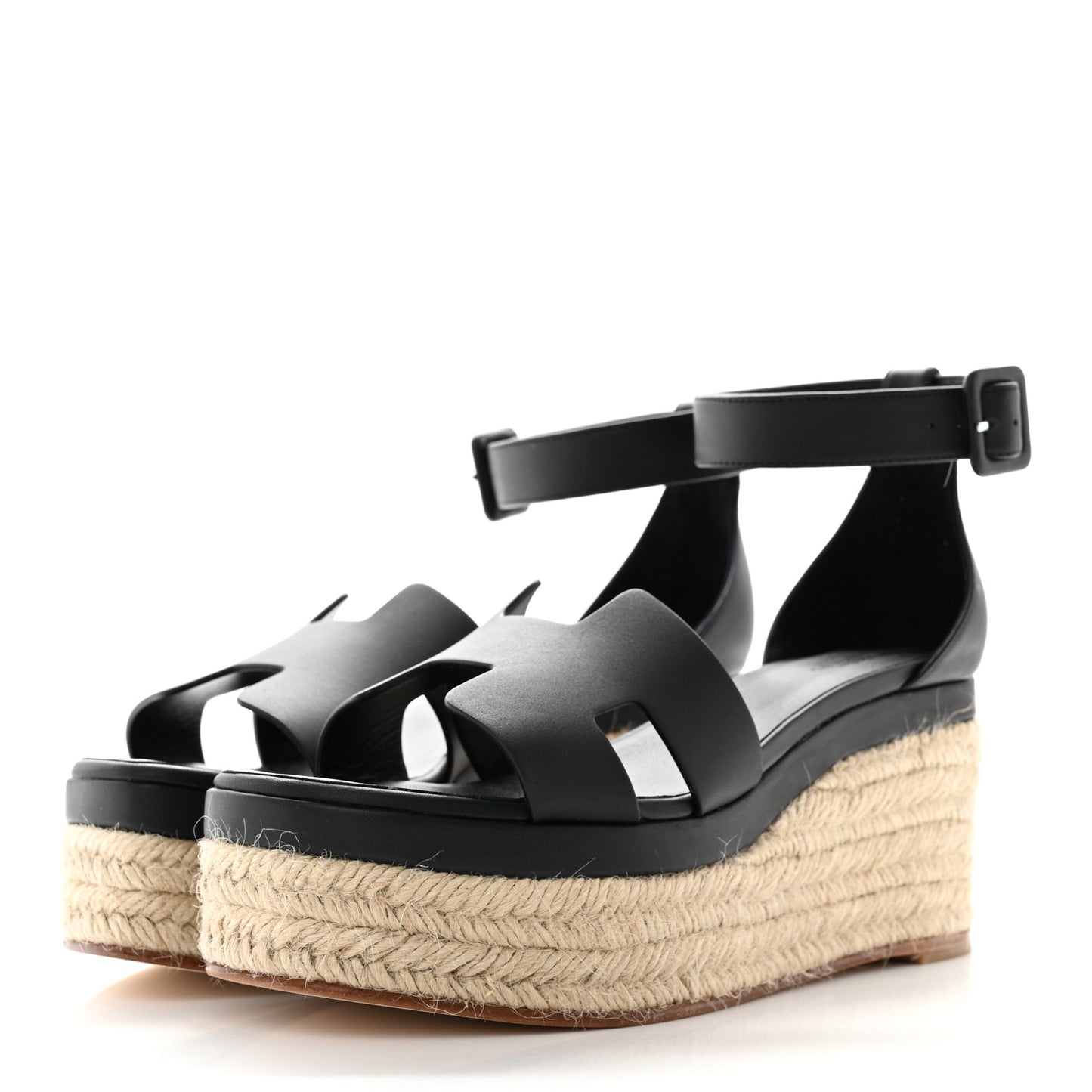 Goatskin Elda Espadrille Wedge Sandals 38 Black
