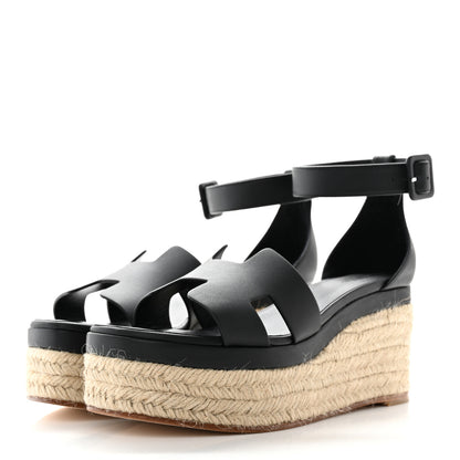 Hermes Goatskin Elda Espadrille Wedge Sandals 38 Black 3 of 12