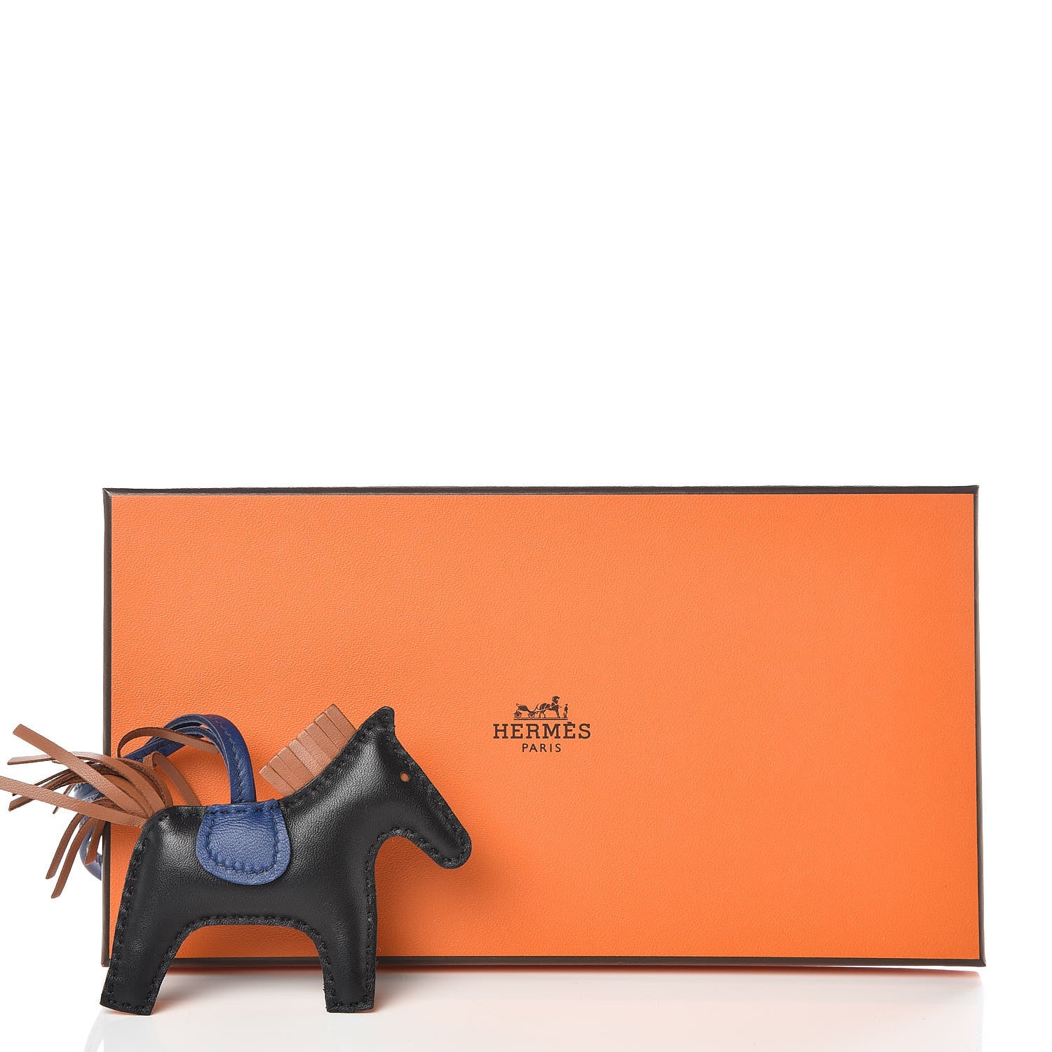 Hermes Milo Lambskin Grigri Rodeo Horse Bag Charm PM Black Bleu Encre Gold 5 of 5