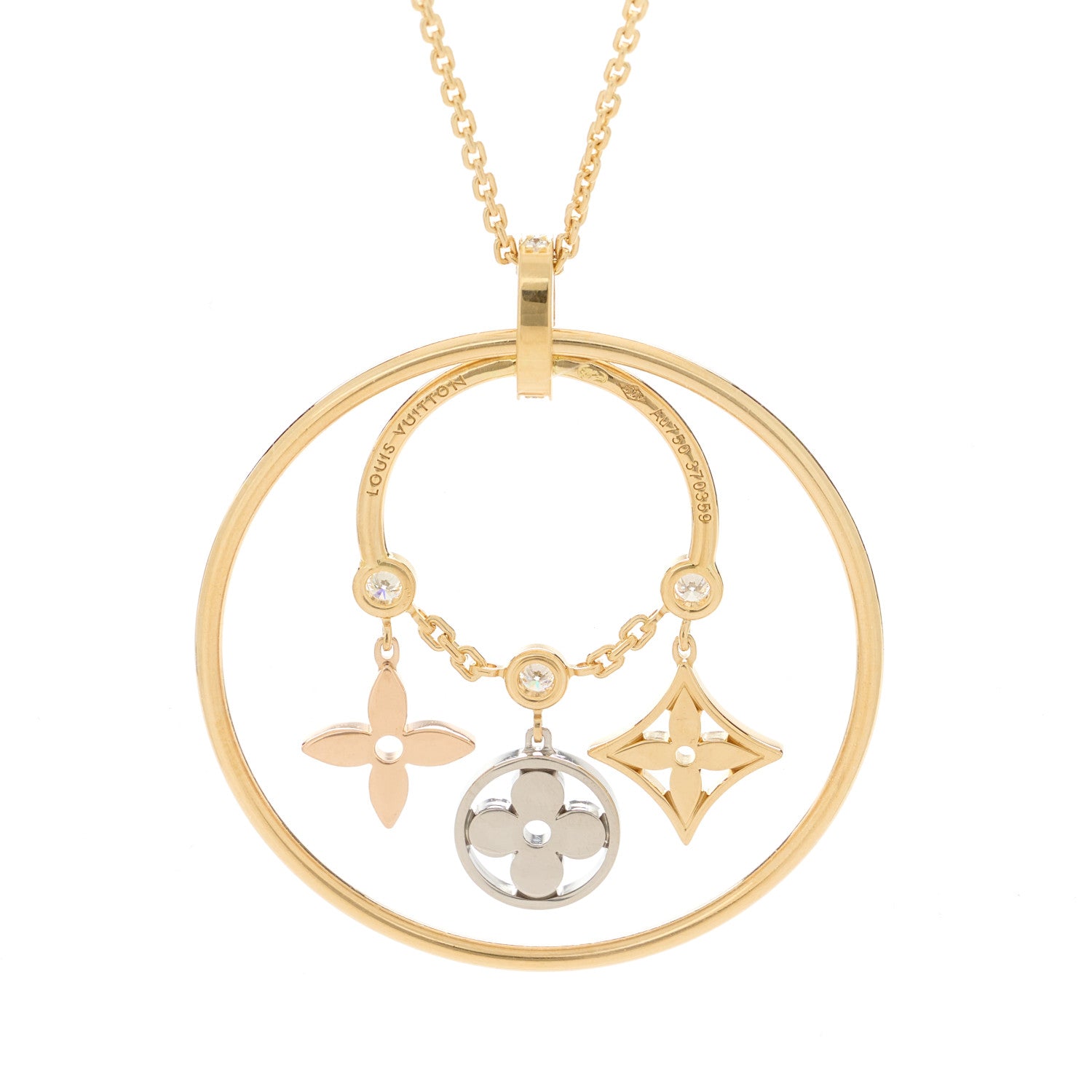 Louis Vuitton 18K Pink White Yellow Gold Diamond Idylle Blossom Circle Drop Pendant Necklace 4 of 5