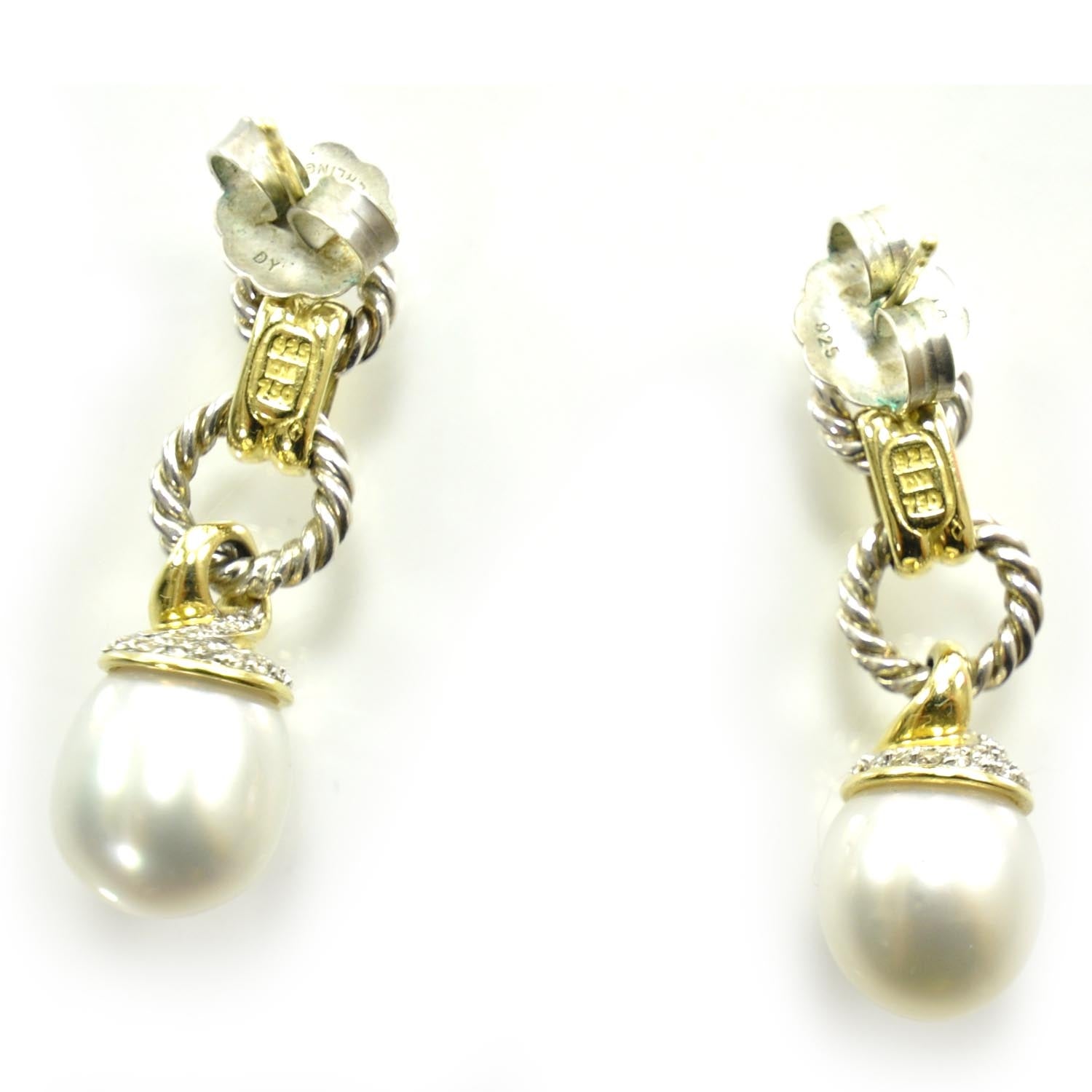 David Yurman Pave Diamond and Tahitian Pearl Earrings 1 of 6