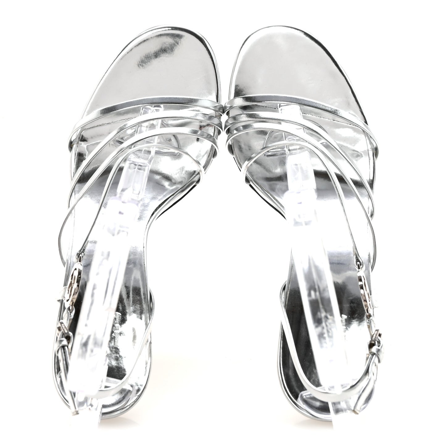 Metallic Calfskin Interlocking G Strappy Sandals 38 Silver