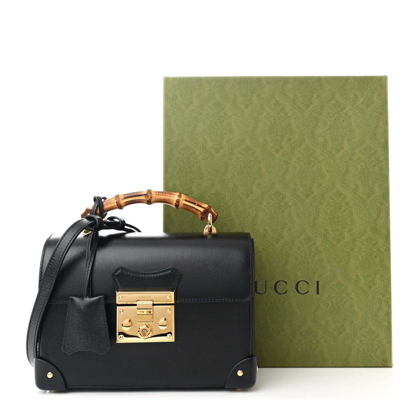 Calfskin Small Padlock Bamboo Shoulder Bag Black