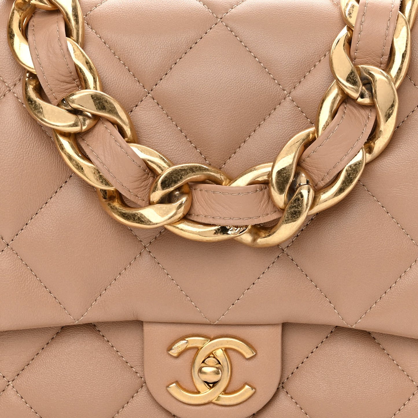 Lambskin Quilted Large CC Funky Town Flap Beige